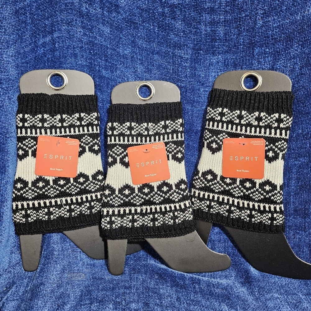 Esprit Black White Cream Knit Boot Toppers - Picture 6 of 6